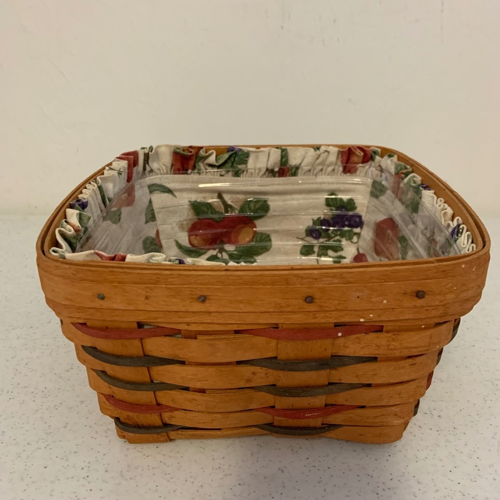 Vintage Longaberger Fruit Print Fabric Lined 9" Squared Basket